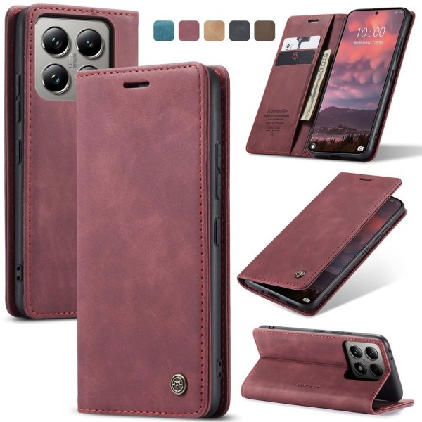 Чохол-книжка CaseMe Нубук для Xiaomi 14T Pro бордовий
