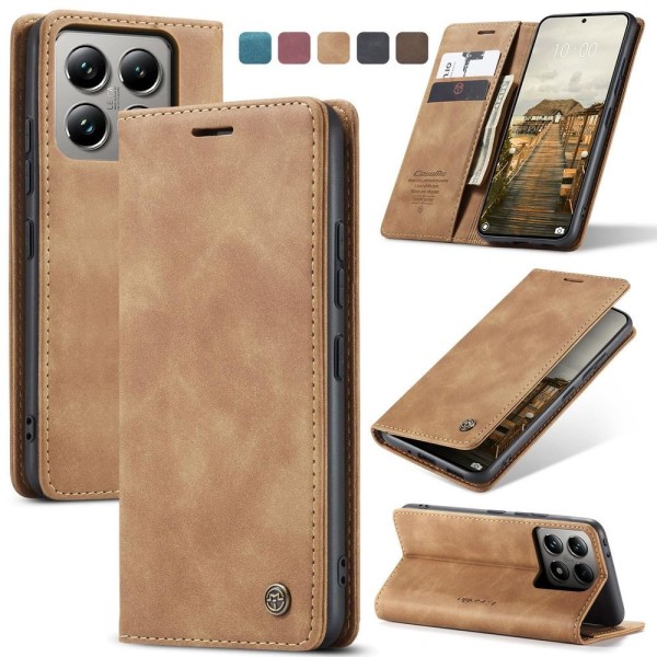 Чохол-книжка CaseMe Нубук для Xiaomi 14T Pro світло-коричневий