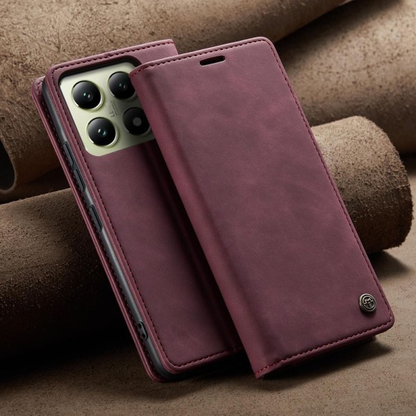 Чохол-книжка CaseMe Нубук для Xiaomi 14T бордовий
