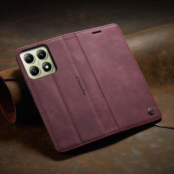 Чохол-книжка CaseMe Нубук для Xiaomi 14T бордовий