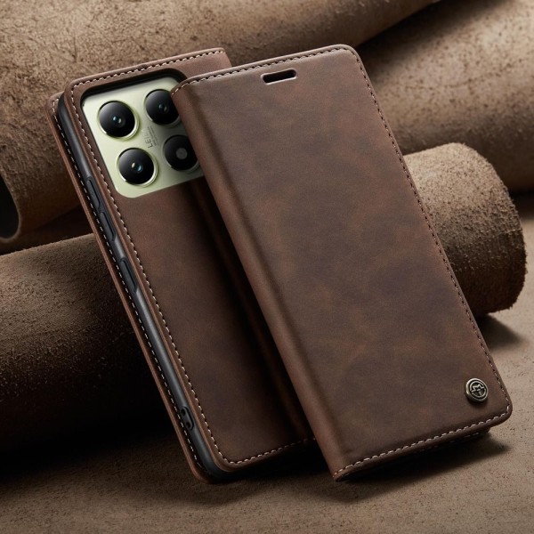 Чохол-книжка CaseMe Нубук для Xiaomi 14T темно-коричневий