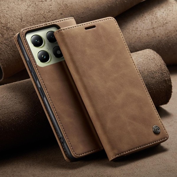 Чохол-книжка CaseMe Нубук для Xiaomi 14T світло-коричневий