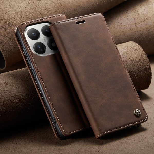Чохол-книжка CaseMe Нубук для Xiaomi 15T темно-коричневий