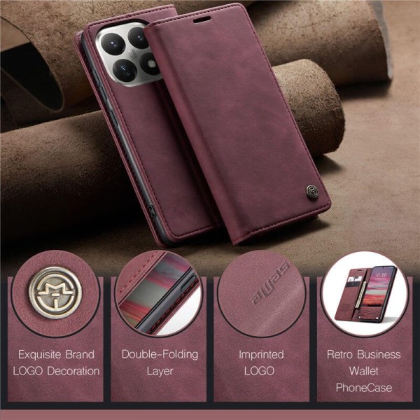 Чохол-книжка CaseMe Нубук для Xiaomi 17T Pro бордовий