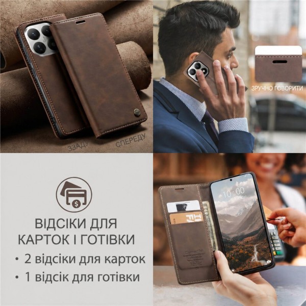 Чохол-книжка CaseMe Нубук для Xiaomi 17T Pro темно-коричневий