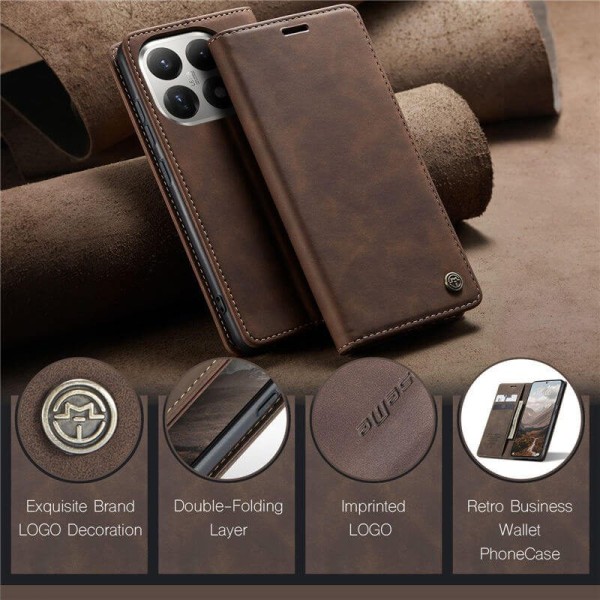 Чохол-книжка CaseMe Нубук для Xiaomi 17T Pro темно-коричневий