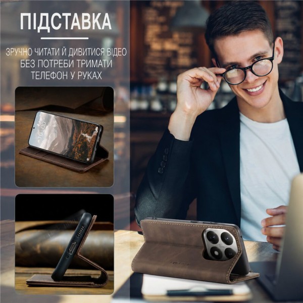 Чохол-книжка CaseMe Нубук для Xiaomi 17T Pro темно-коричневий