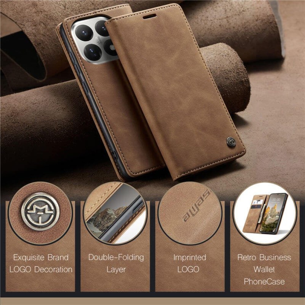 Чехол-книжка CaseMe Нубук для Xiaomi 17T Pro светло-коричневый