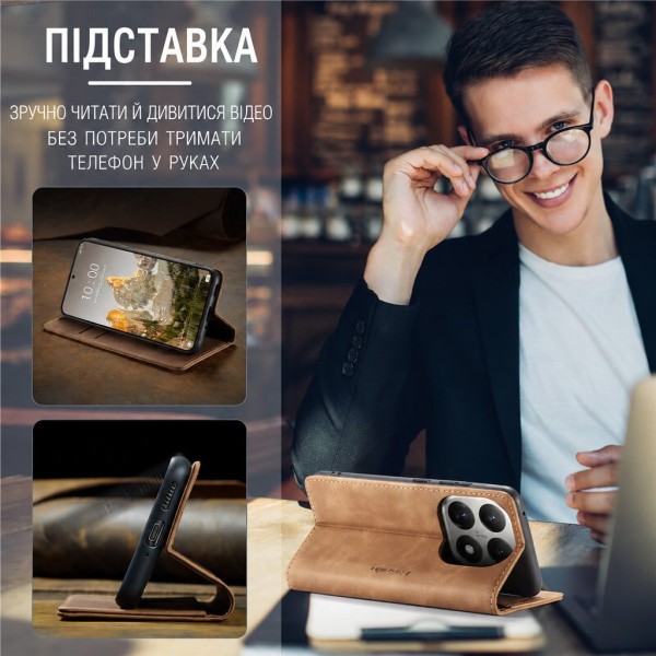 Чехол-книжка CaseMe Нубук для Xiaomi 17T Pro светло-коричневый