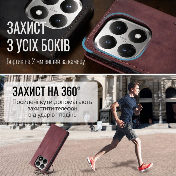 Чохол-книжка CaseMe Нубук для Xiaomi 17T бордовий