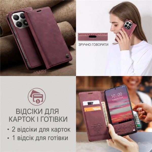 Чохол-книжка CaseMe Нубук для Xiaomi 17T бордовий