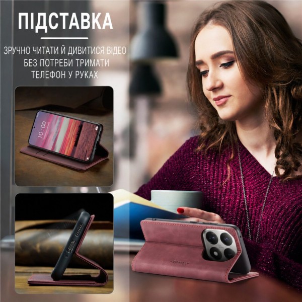 Чохол-книжка CaseMe Нубук для Xiaomi 17T бордовий