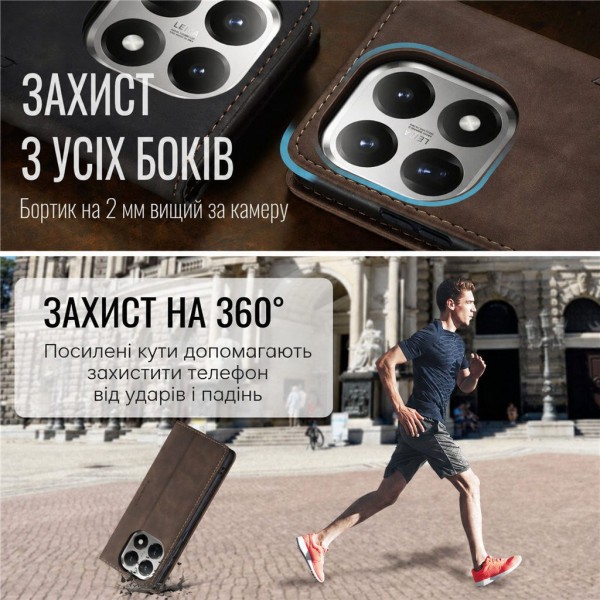 Чохол-книжка CaseMe Нубук для Xiaomi 17T темно-коричневий