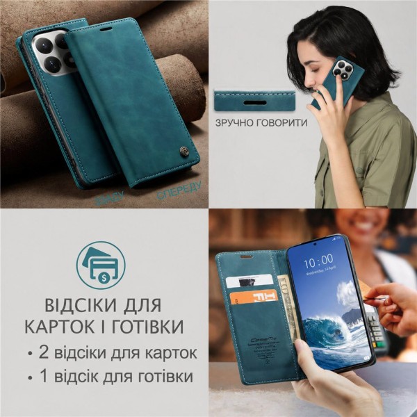 Чохол-книжка CaseMe Нубук для Xiaomi 17T бірюзовий