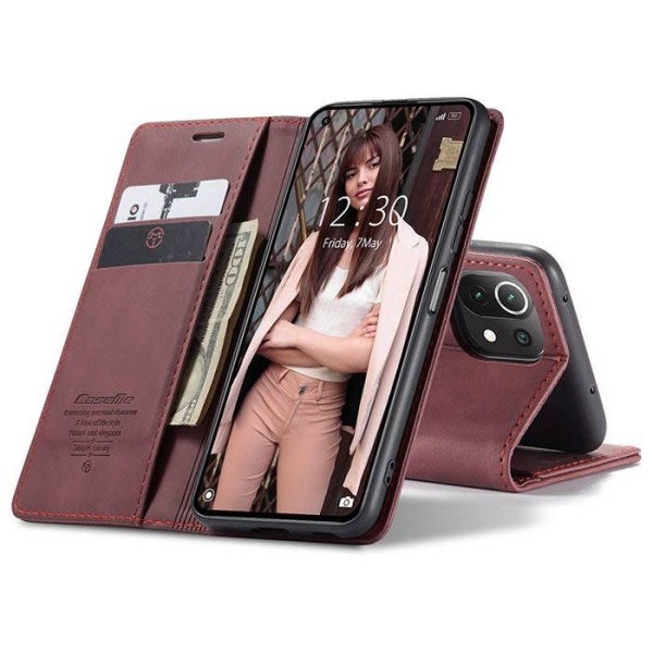 Чохол-книжка CaseMe Нубук для Xiaomi Mi 11 Lite бордовий