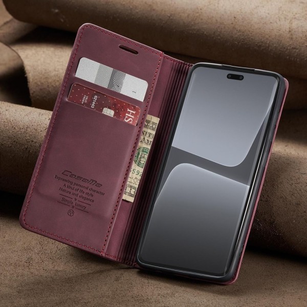 Чохол-книжка CaseMe Нубук для Xiaomi Mi 13 Lite бордовий