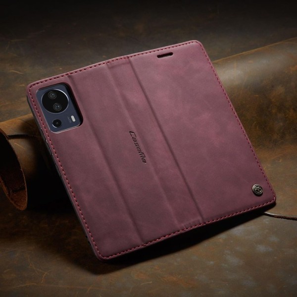 Чохол-книжка CaseMe Нубук для Xiaomi Mi 13 Lite бордовий