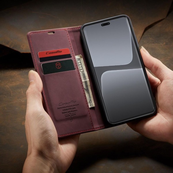 Чохол-книжка CaseMe Нубук для Xiaomi Mi 13 Lite бордовий
