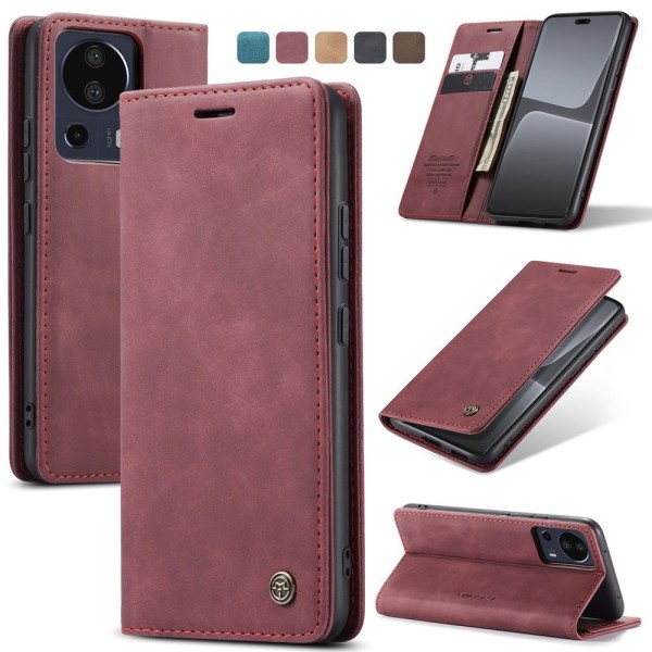Чохол-книжка CaseMe Нубук для Xiaomi Mi 13 Lite бордовий
