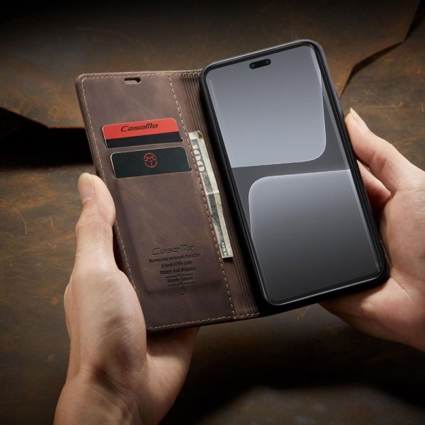 Чохол-книжка CaseMe Нубук для Xiaomi Mi 13 Lite темно-коричневий