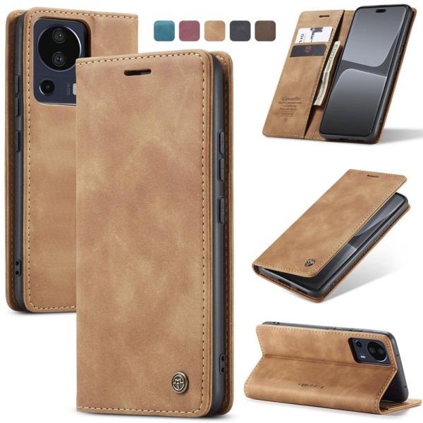 Чохол-книжка CaseMe Нубук для Xiaomi Mi 13 Lite світло-коричневий